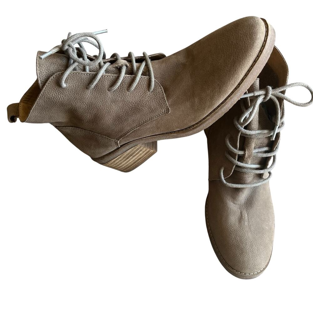 Lucky Brand Taupe Lace-Up Heeled Boots